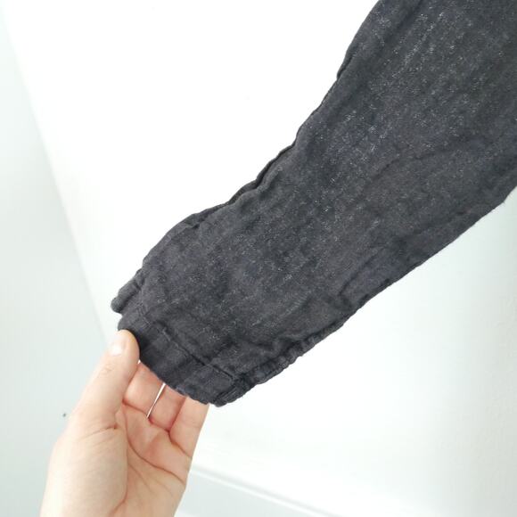 FLAX Small Dress Tunic Button Down Long Sleeve Black Linen Lagenlook Lagom - Picture 7 of 10